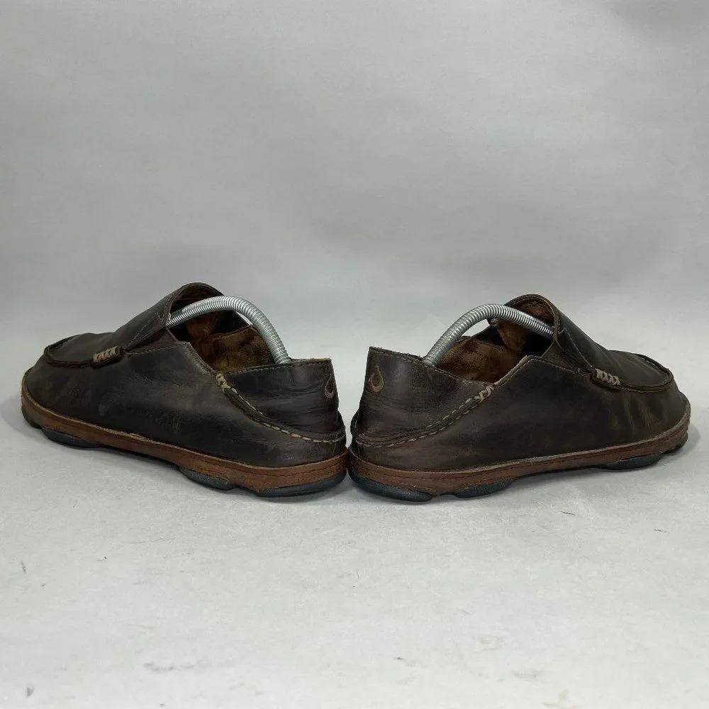 Olukai Moloa‎ Shoes Men's Size 10.5 Brown Leather Comfort Casual Slip On Loafers